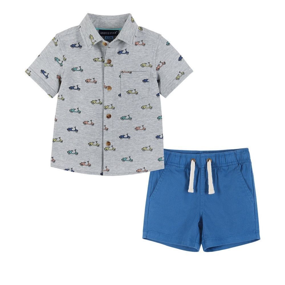Andy & Evan Grey Scooter 2-piece short set size 3-6 months NWT